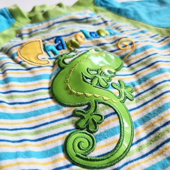Okie Dokie Turquoise & Green Striped Chameleon Baby Cotton Romper Size 18 Months - Picture 4 of 6